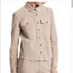 ATM Button Front Raw Hem Corduroy Jean Jacket